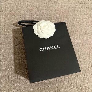 CHANEL Black Shopping Bag with White Camellia